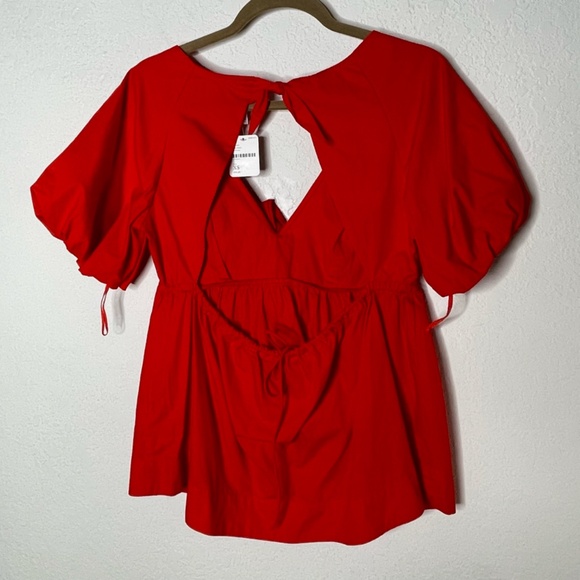 Free People NWT Balloon Sleeve Open Back Tie Front Top Size XS Red Orange - Picture 2 of 16